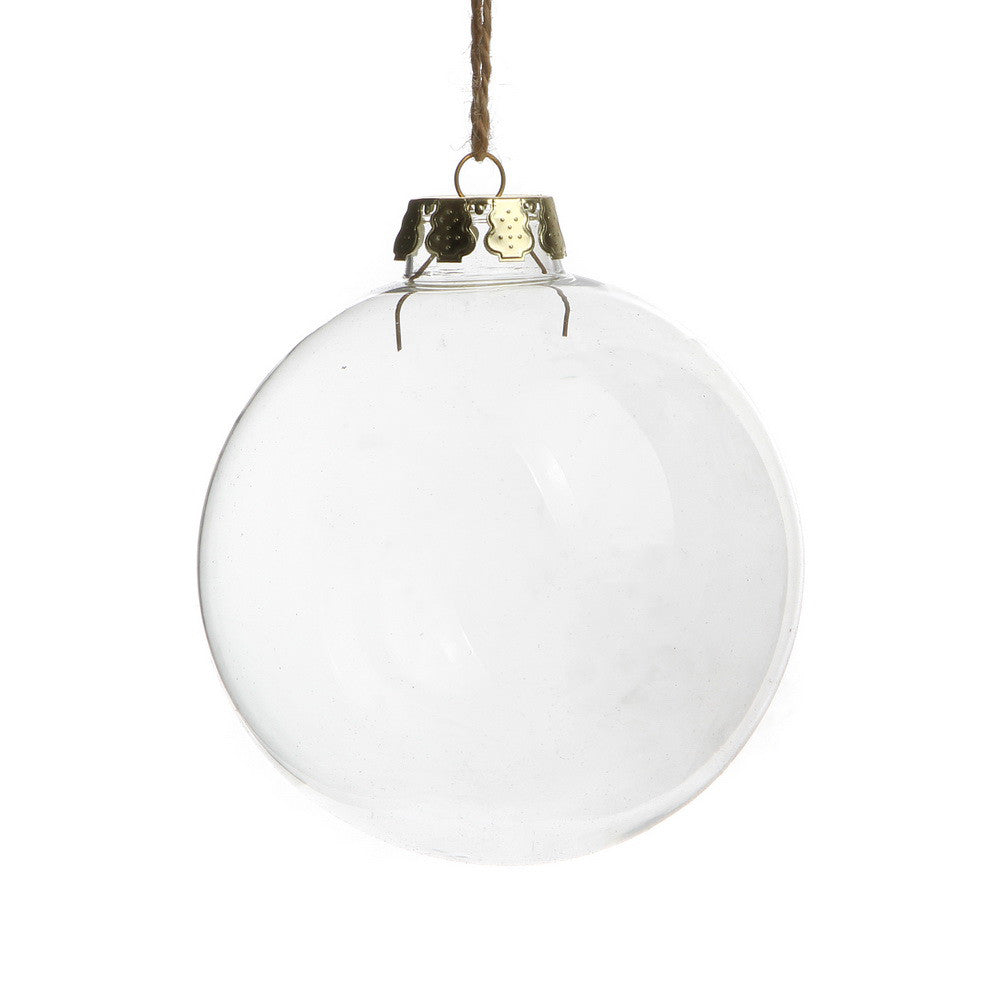 Christmas Decorations: 4 x Glass Bauble 10cm Diameter Round Clear with Silver Cap - table or tree centrepice personal memory theme craft gift
