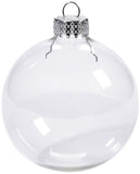 Christmas Decorations: 50 Wholesale Pack Glass Bauble 8cm Diameter Round Clear with Silver Cap - table or tree centrepice personal memory theme craft gift