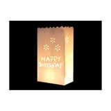 20 Pack White Happy Birthday Luminary Paper Candle Tea Light Lantern Bags Garden Anniversary Birthday Night Decorations Evening Party