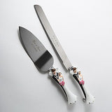 Wedding Favours: Bride Groom Cake Server Set Wedding Cake Knife and Silver Blade Server Set Boxed - Bride Groom Handles