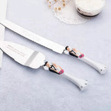 Wedding Favours: Bride Groom Cake Server Set Wedding Cake Knife and Silver Blade Server Set Boxed - Bride Groom Handles