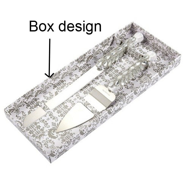 Wedding Favours: Bride Groom Cake Server Set Wedding Cake Knife and Silver Blade Server Set Boxed - Bride Groom Handles