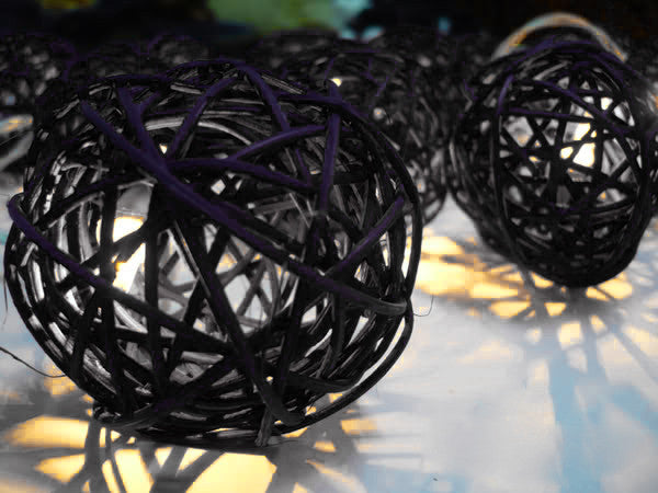 Coloured Lights: 1 Set of Black 5cm Rattan Cane 20 Ball Battery Powered 3m String Lights Christmas Gift Home Wedding Party Bedroom Decoration Table Centrepiece