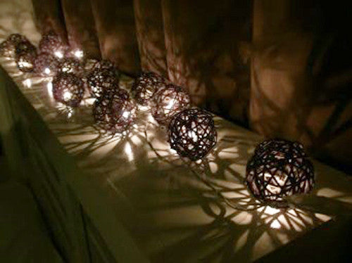 Coloured Lights: 1 Set of Black 5cm Rattan Cane 20 Ball Battery Powered 3m String Lights Christmas Gift Home Wedding Party Bedroom Decoration Table Centrepiece