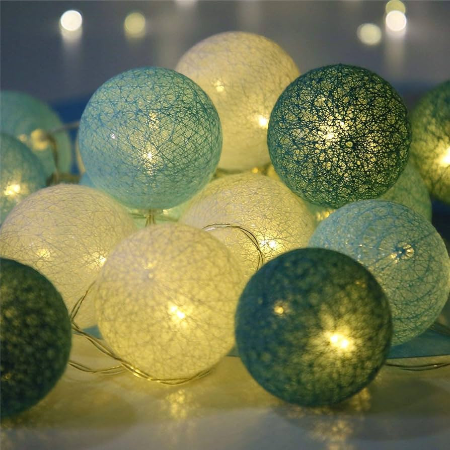 Coloured Lights: 20 Ball Green 3m String Light Battery Box 5cm Cotton Ball  Christmas Birthday Garden Special Occasion Decoration