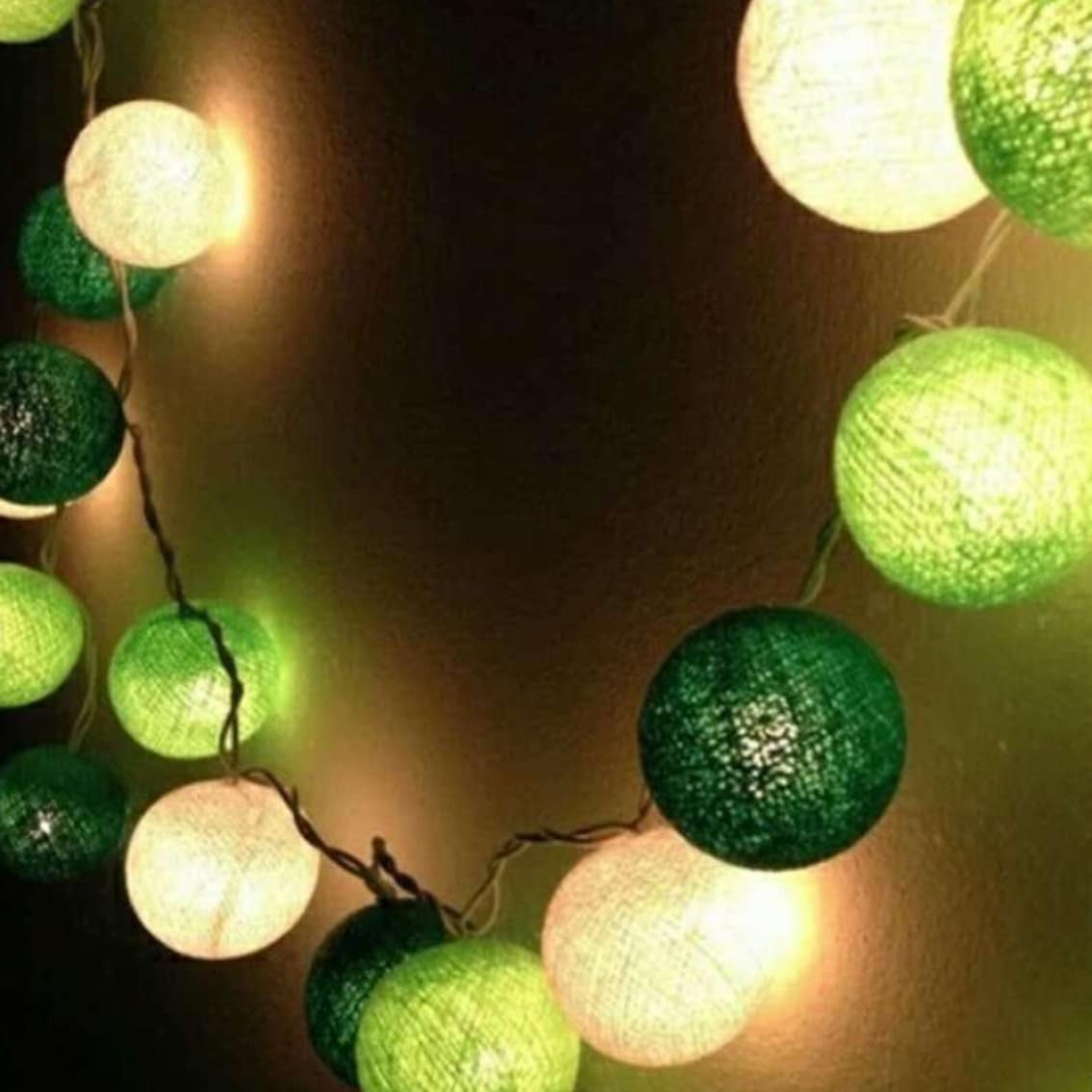 Coloured Lights: 20 Ball Green 3m String Light Battery Box 5cm Cotton Ball  Christmas Birthday Garden Special Occasion Decoration