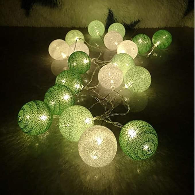 Coloured Lights: 20 Ball Green 3m String Light Battery Box 5cm Cotton Ball  Christmas Birthday Garden Special Occasion Decoration
