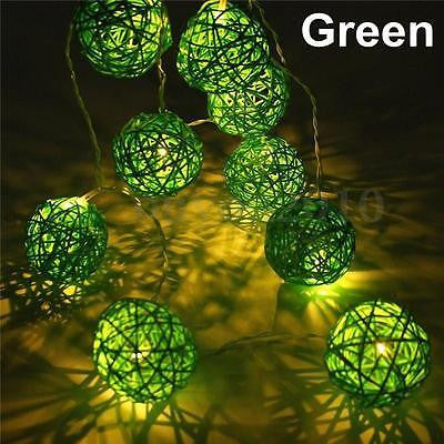 Coloured Lights: 1 Set of Green 5cm Rattan Cane 20 Ball Battery Powered 3m String Lights Christmas Gift Home Wedding Party Bedroom Decoration Table Centrepiece