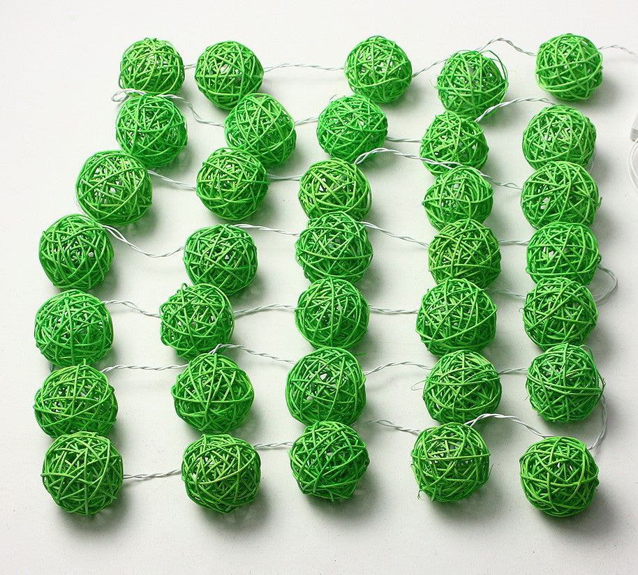 Coloured Lights: 1 Set of Green 5cm Rattan Cane 20 Ball Battery Powered 3m String Lights Christmas Gift Home Wedding Party Bedroom Decoration Table Centrepiece