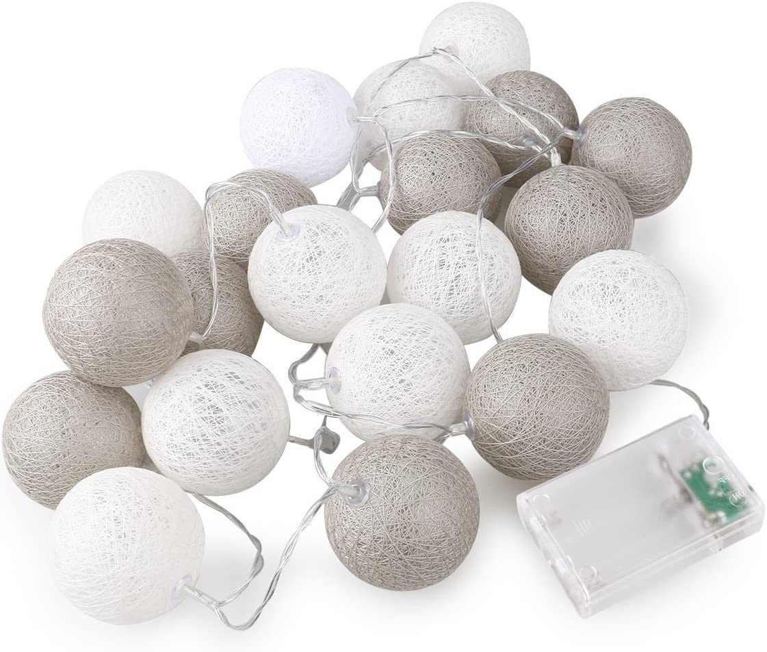 Outdoor Decorations & Lights: 1 Set of 20 LED Grey White 5cm Cotton Ball Battery Powered String Lights Gift Home Wedding Party Bedroom Decoration Outdoor Indoor Table Centrepiece