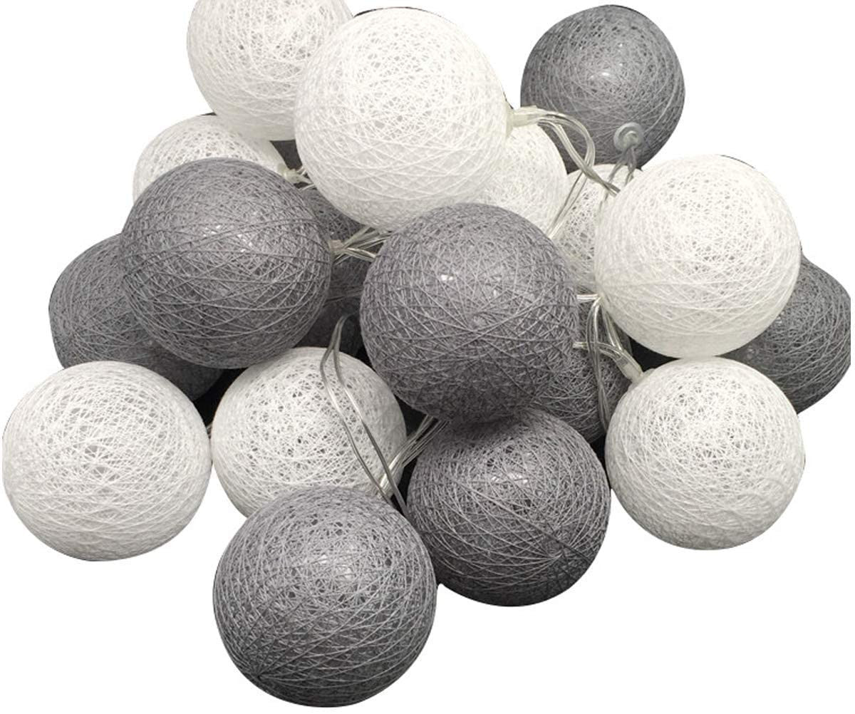 Outdoor Decorations & Lights: 1 Set of 20 LED Grey White 5cm Cotton Ball Battery Powered String Lights Gift Home Wedding Party Bedroom Decoration Outdoor Indoor Table Centrepiece