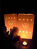 20 Pack White Heart in a Heart Luminary Paper Candle Tea Light Lantern Bags Wedding Garden Anniversary Birthday Night Decorations Evening Party