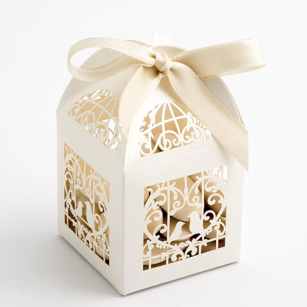 Party Supplies: Ivory Dove Bird Heart Wedding Engagement Bomboniere Favor Lolly Gift Card Box - 10 Pack