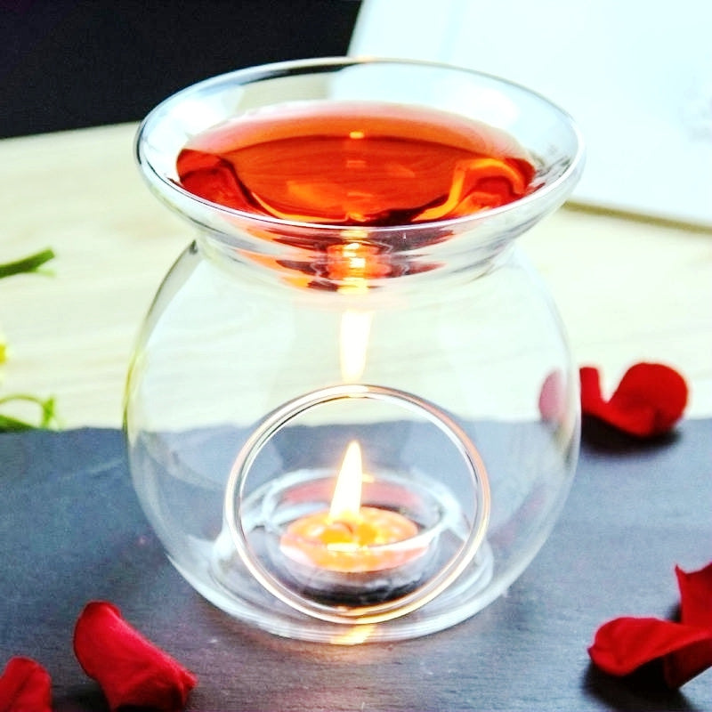 Candles & Diffusers: Perfume Scented Essential Oil Tealight Candle Burner Glass Lamp for Aromatherapy Spa Room Relax 14cm High