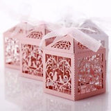 Garden Ornaments: Pink Dove Bird Heart Baby Birth naming Ceremony Bomboniere Favor Lolly Gift Card Box - 10 Pack