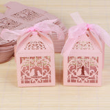 Garden Ornaments: Pink Dove Bird Heart Baby Birth naming Ceremony Bomboniere Favor Lolly Gift Card Box - 10 Pack
