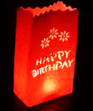 20 Pack Red Happy Birthday Luminary Paper Candle Tea Light Lantern Bags Garden Anniversary Birthday Night Decorations Evening Party