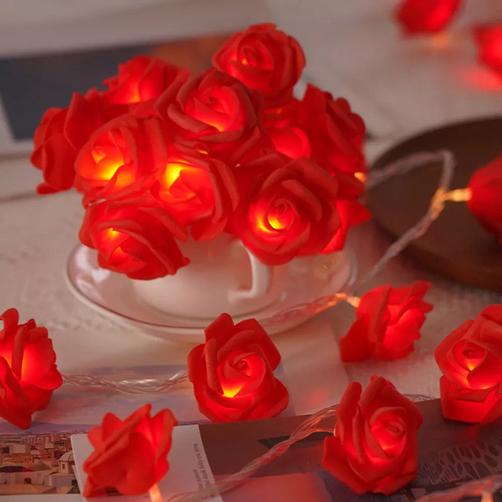 Christmas Wreaths & Garlands: Red Rose battery string fairy light - party night light wedding decoration