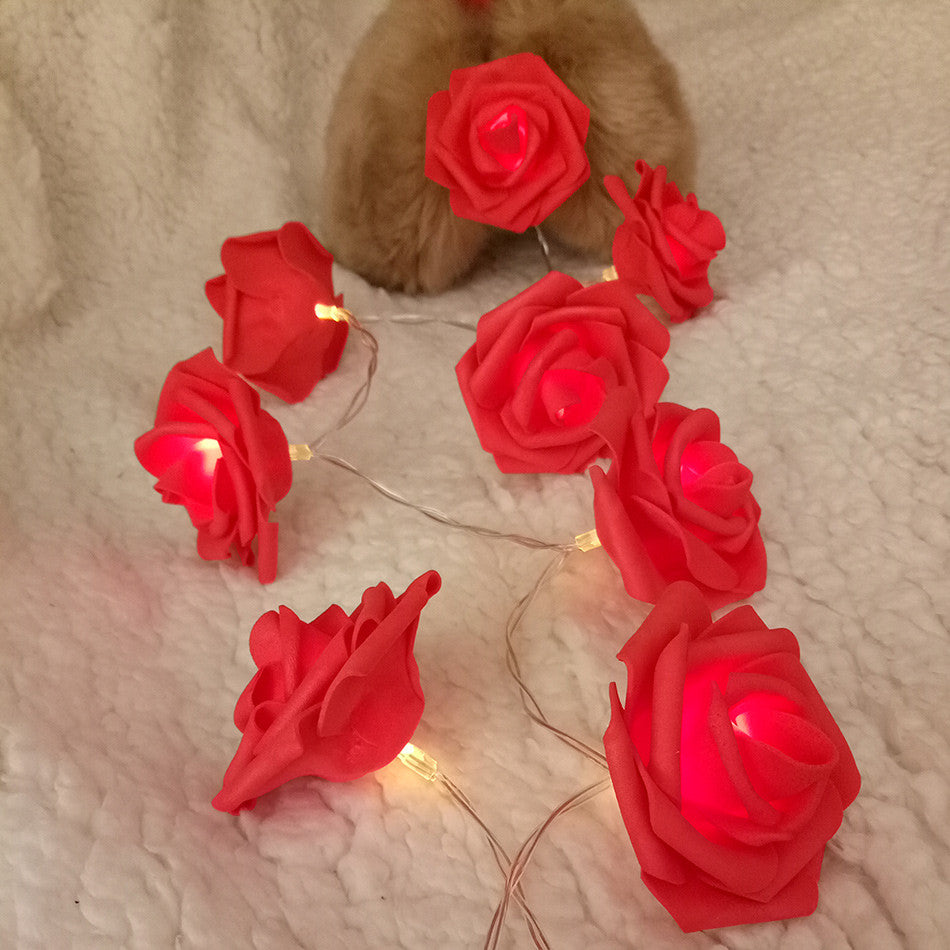 Christmas Wreaths & Garlands: Red Rose battery string fairy light - party night light wedding decoration