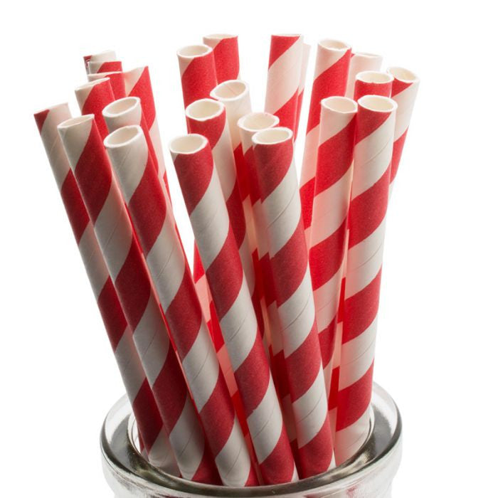 Disposable Cups: 50 Pack Red White Drinking Straws Biodegradable Eco Paper Birthday Party Event Bistro Bar Cafe Take Away