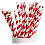 Disposable Cups: 50 Pack Red White Drinking Straws Biodegradable Eco Paper Birthday Party Event Bistro Bar Cafe Take Away
