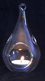 Christmas Decorations: 4 Pack of Hanging Clear Glass Tealight Candle Holder Tear Drop Pear Shape - 12cm High - Terrarium Plant Mini Garden Holder Decor