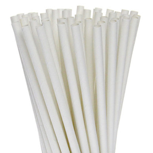 Disposable Cups: 50 Pack White Drinking Straws Biodegradable Eco Paper Birthday Party Event Bistro Bar Cafe Take Away