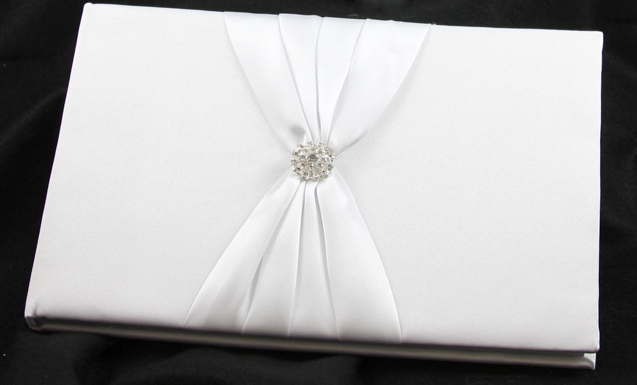 Paper Products: White Wedding Guest Book Register with Silver Pen Matching Stand Set 36 Lined Pages - White Sach Diamante Cover