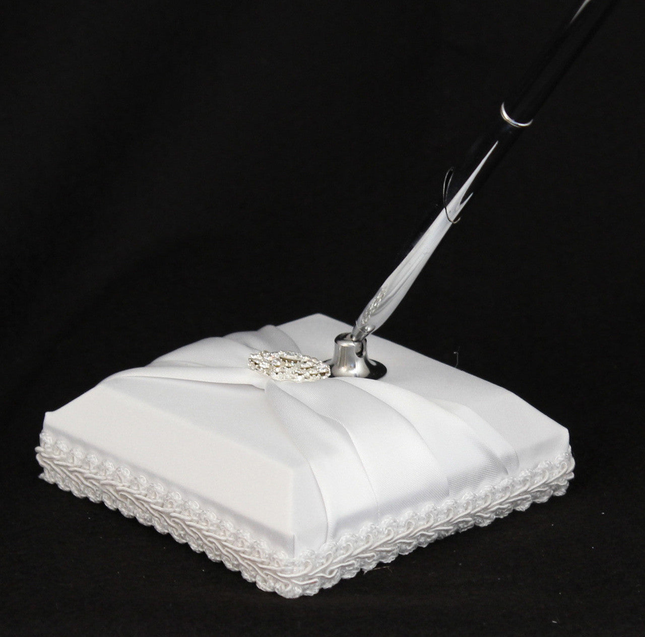 Paper Products: White Wedding Guest Book Register with Silver Pen Matching Stand Set 36 Lined Pages - White Sach Diamante Cover