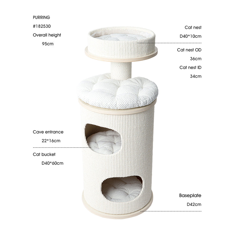 Cat Furniture: HONEYPOTCAT PURRING Multi-Level Sisal Barrel Cat Tower  - 95cm