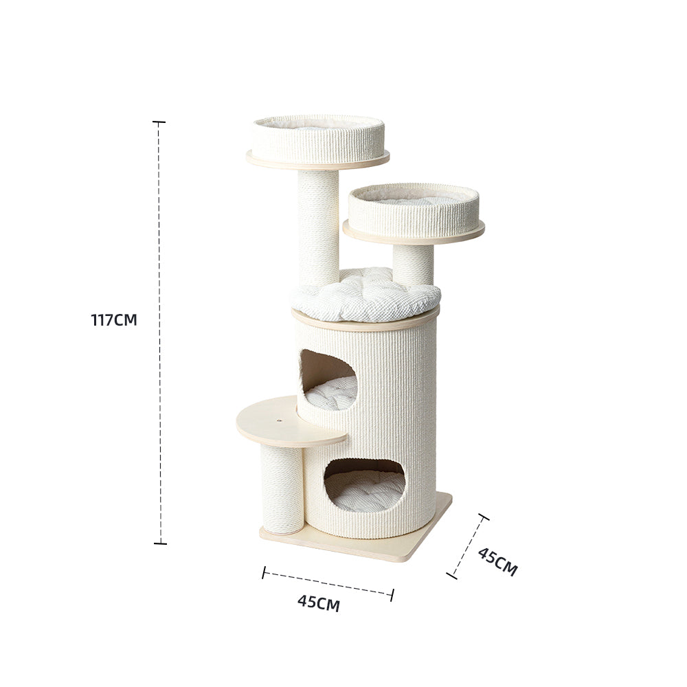 Cat Furniture: HONEYPOTCAT PURRING Multi-Level Sisal Barrel Cat Tower - PRO 117cm