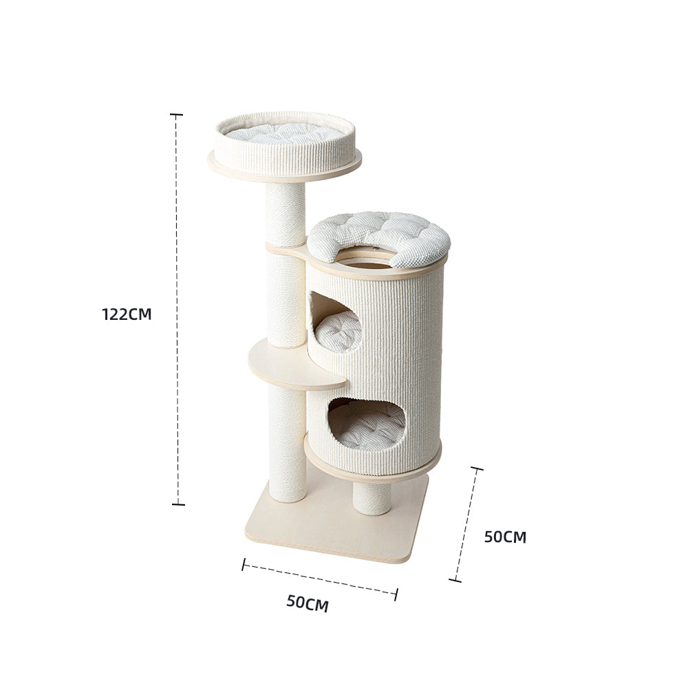 Cat Furniture: HONEYPOTCAT PURRING Plush & Sisal Barrel Cat Tower - 122cm