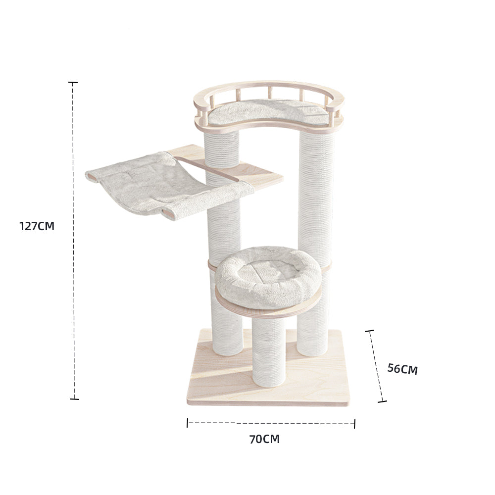 Cat Furniture: HONEYPOTCAT Leisure Loft With Hammock & Scratch Post - White Velvet - 127cm