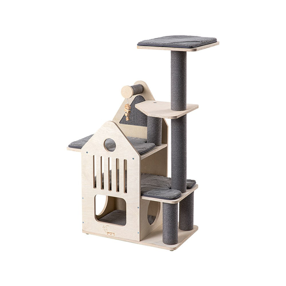 Cat Furniture: HONEYPOTCAT Deluxe Two-Level Cat Villa - 113cm