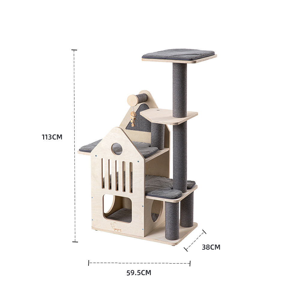 Cat Furniture: HONEYPOTCAT Deluxe Two-Level Cat Villa - 113cm