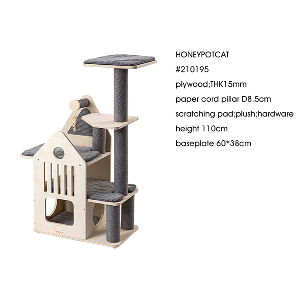 Cat Furniture: HONEYPOTCAT Deluxe Two-Level Cat Villa - 113cm