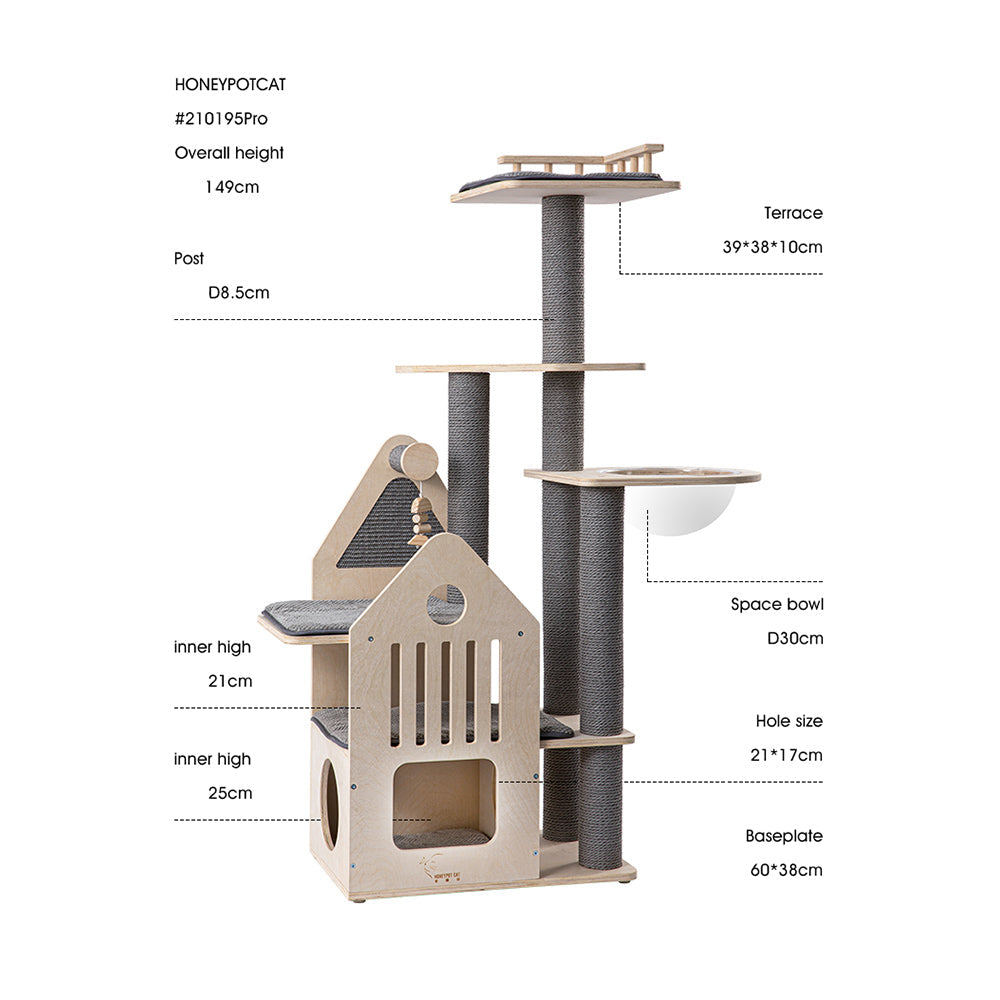 Cat Furniture: HONEYPOTCAT Grand Cat Mansion With Space Capsule - 148cm