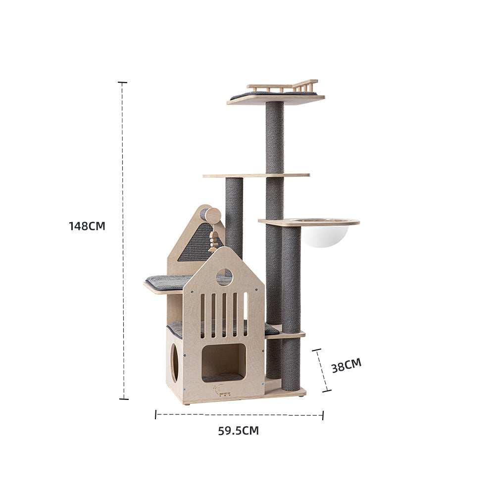 Cat Furniture: HONEYPOTCAT Grand Cat Mansion With Space Capsule - 148cm
