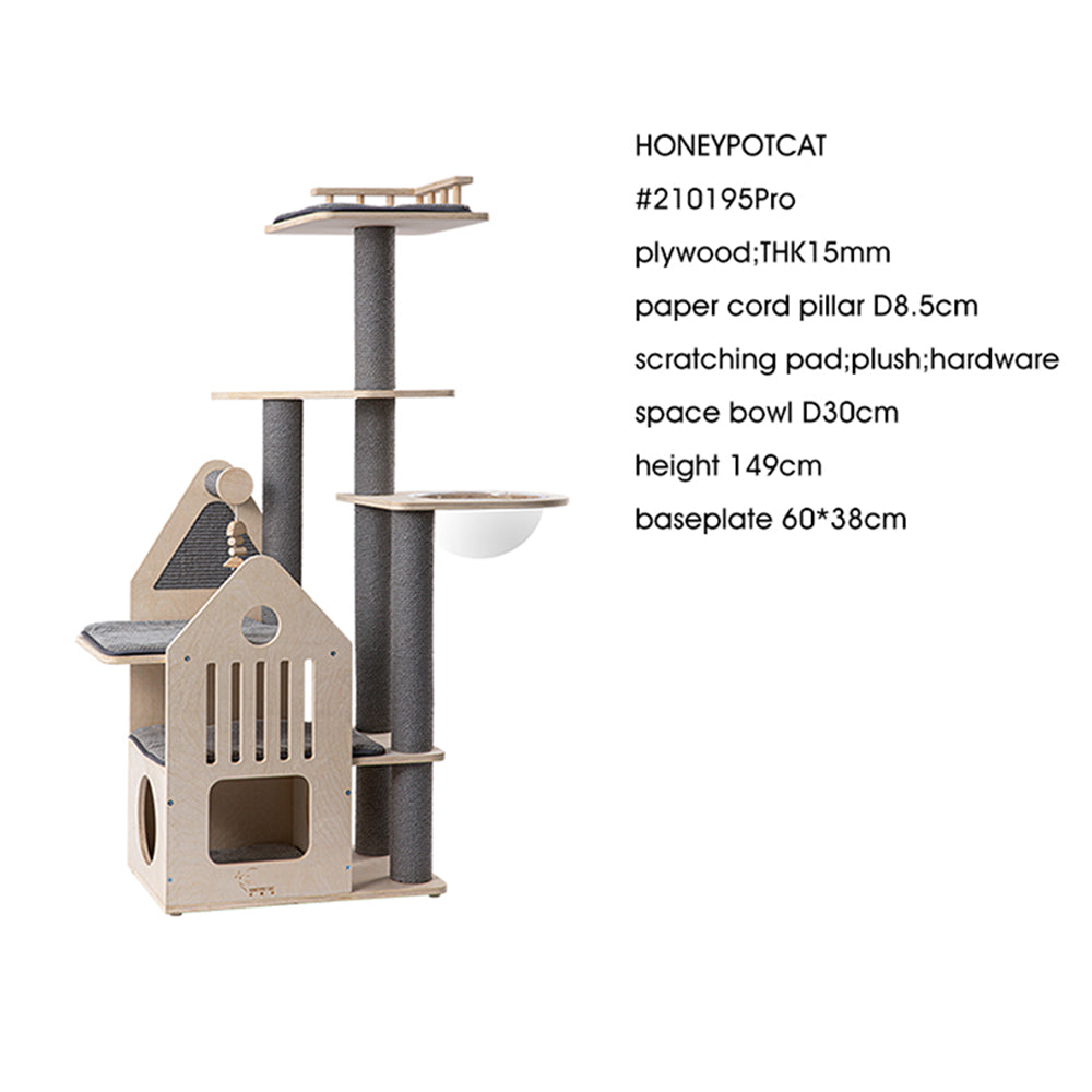 Cat Furniture: HONEYPOTCAT Grand Cat Mansion With Space Capsule - 148cm