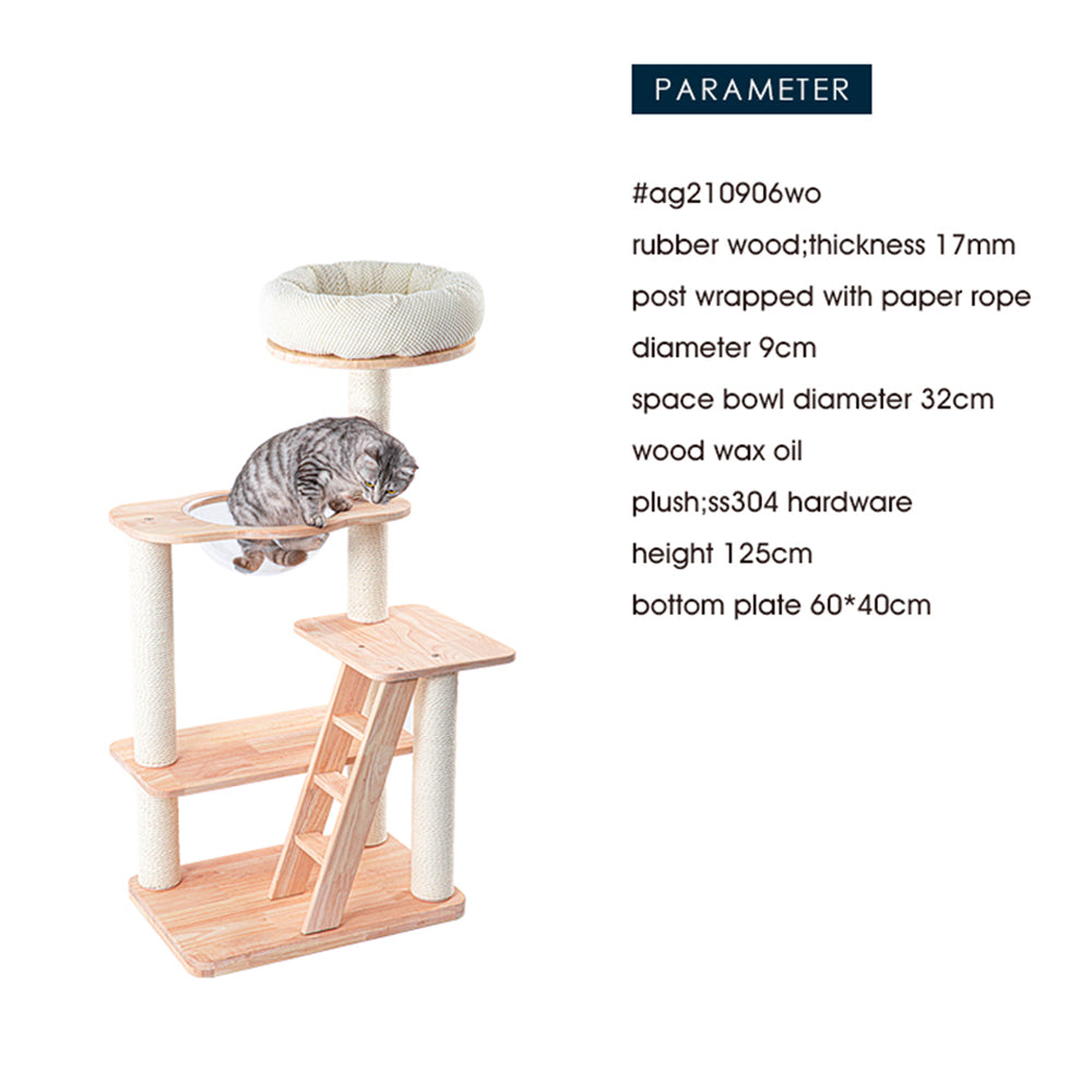 Cat Furniture: HONEYPOTCAT Serenity Plush Top Cat Tower - Wood Wax 125cm