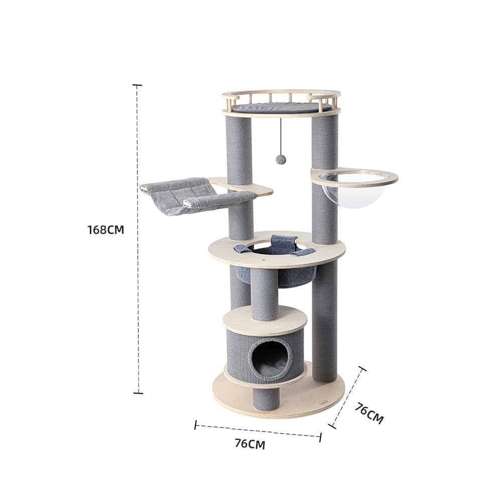 Cat Furniture: HONEYPOTCAT Majestic Reinforced Multi-Level Cat Tree With Hammock - 168cm
