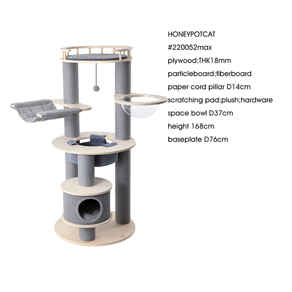 Cat Furniture: HONEYPOTCAT Majestic Reinforced Multi-Level Cat Tree With Hammock - 168cm