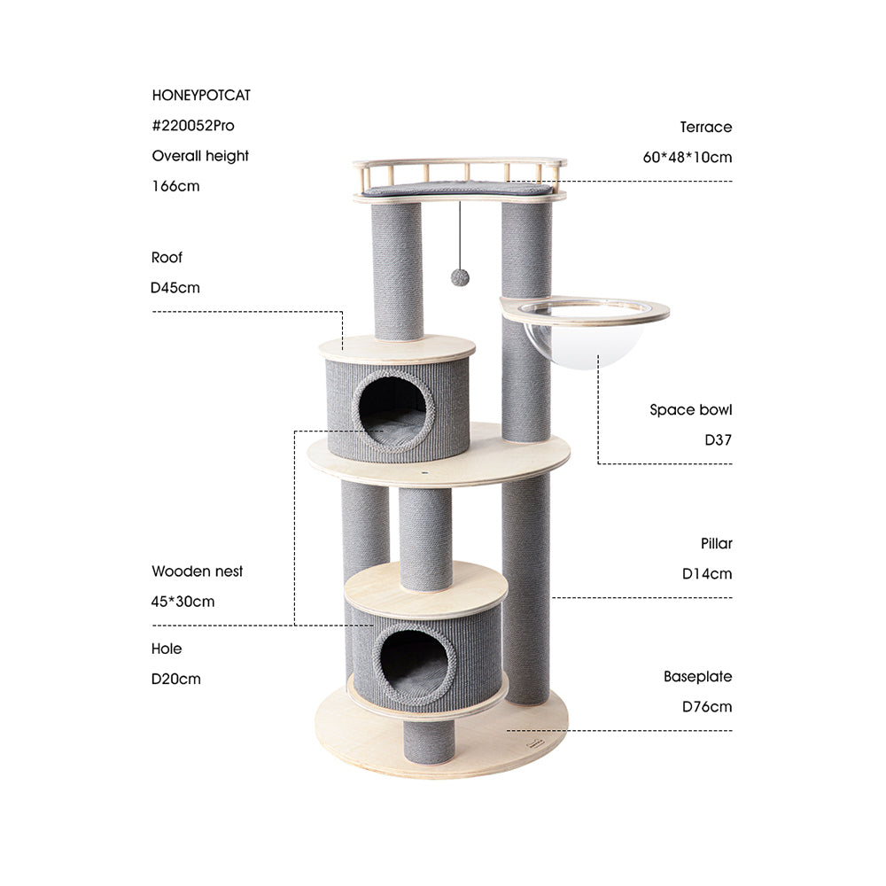 Cat Furniture: HONEYPOTCAT Majestic Reinforced Multi-Level Cat Tree  - 165cm