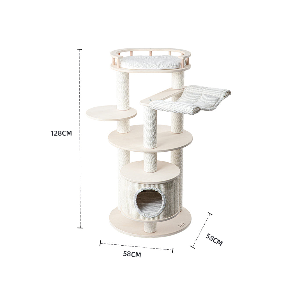 Cat Furniture: HONEYPOTCAT Enduring Comfort Sisal & Wood Tree - 128cm