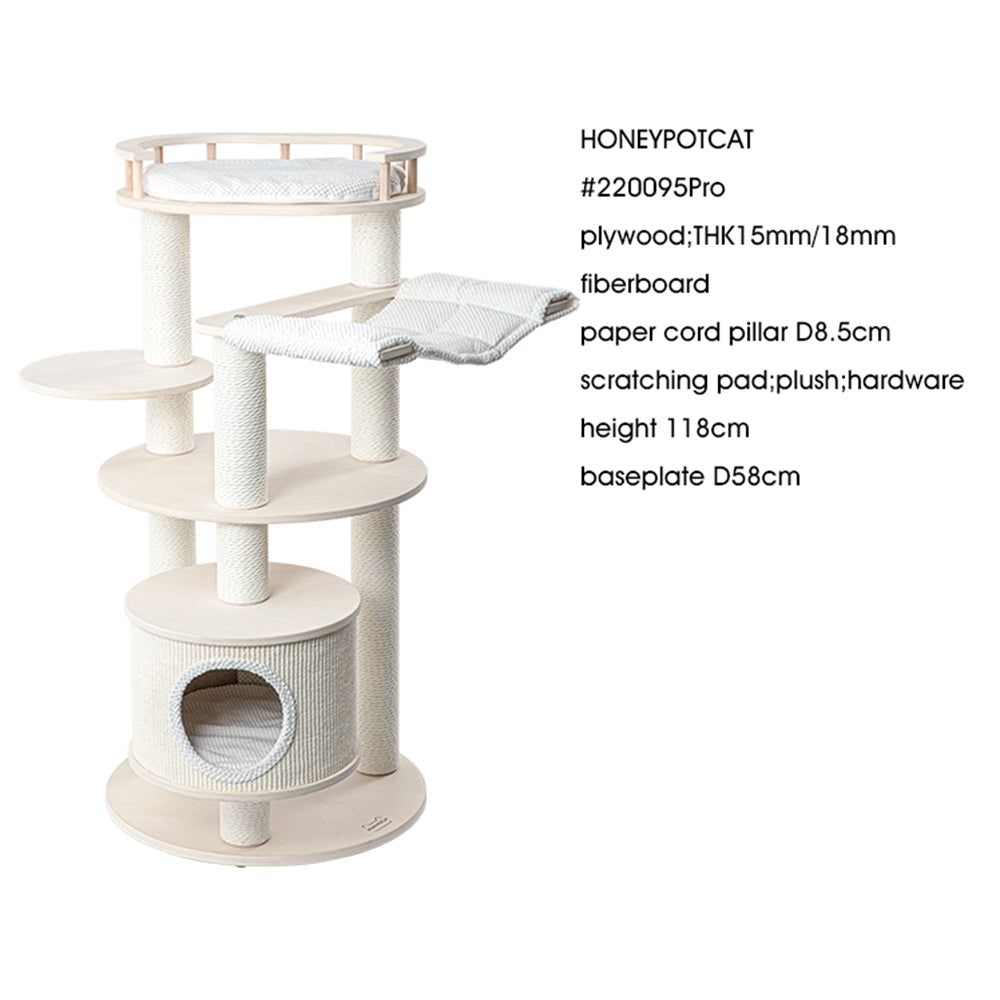 Cat Furniture: HONEYPOTCAT Enduring Comfort Sisal & Wood Tree - 128cm