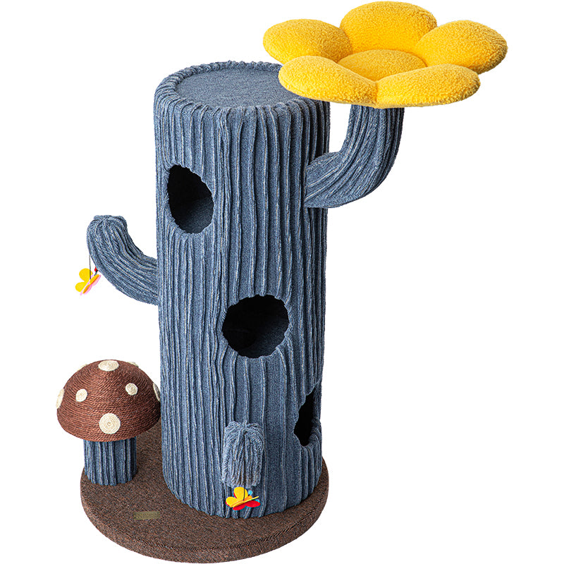 Cat Furniture: HONEYPOTCAT Solo Cactus Bloom Cat Tree - Blue 120.5cm