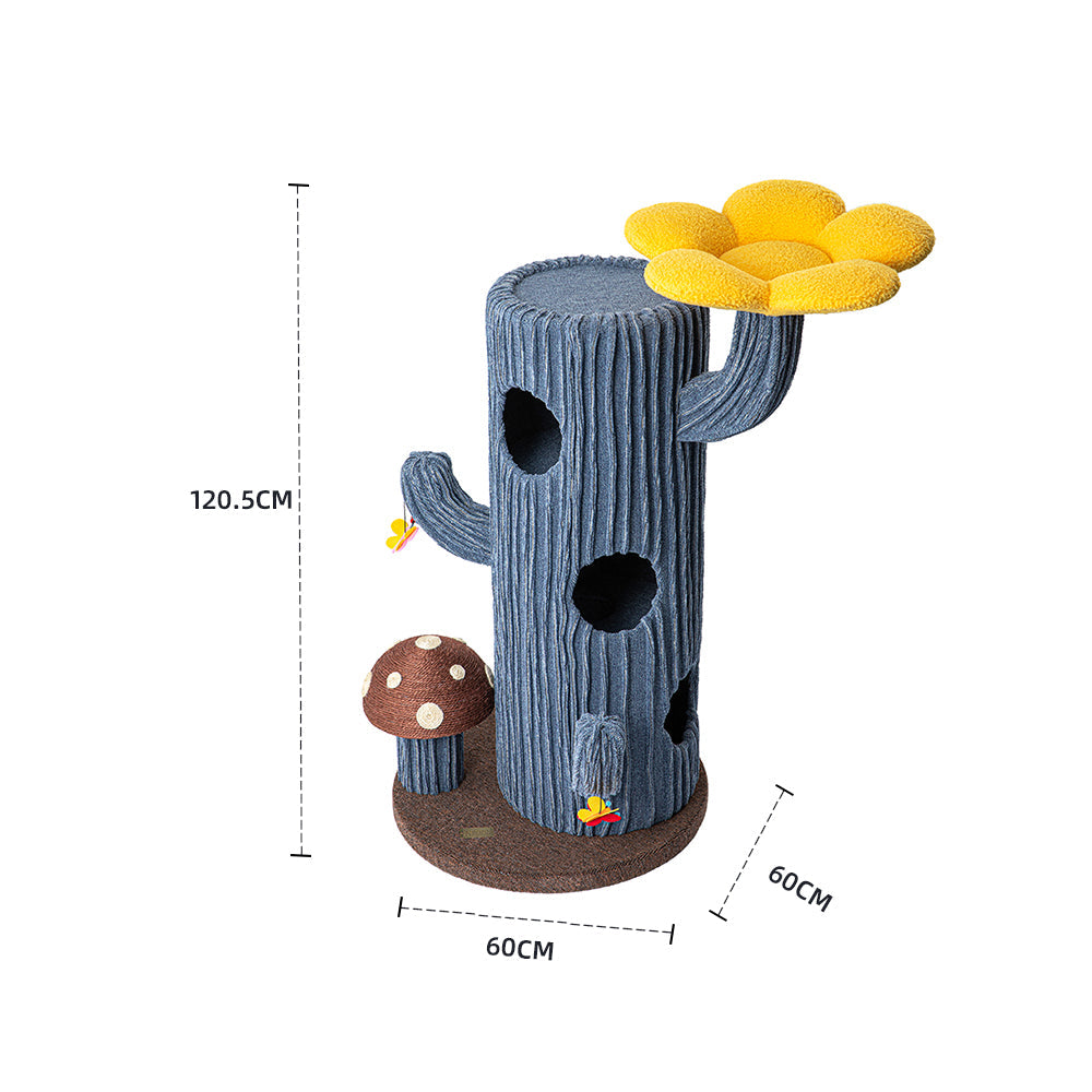 Cat Furniture: HONEYPOTCAT Solo Cactus Bloom Cat Tree - Blue 120.5cm