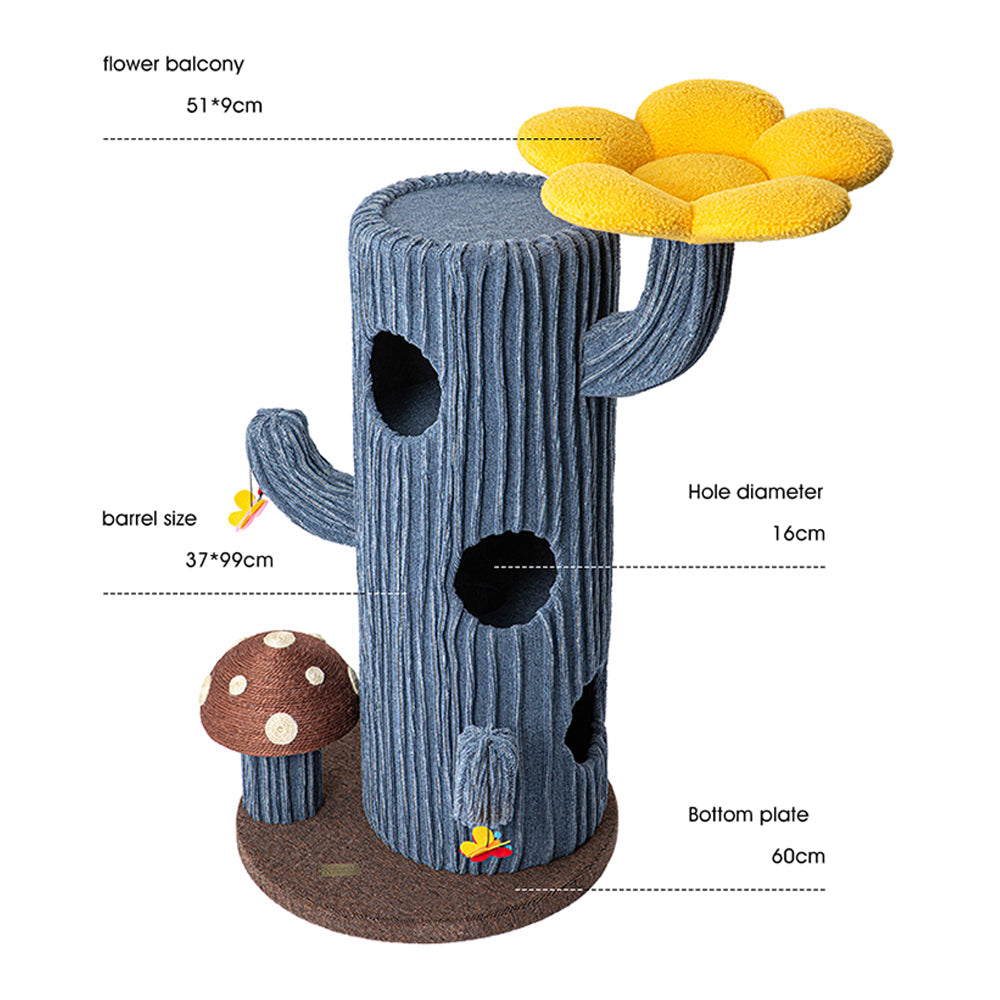 Cat Furniture: HONEYPOTCAT Solo Cactus Bloom Cat Tree - Blue 120.5cm