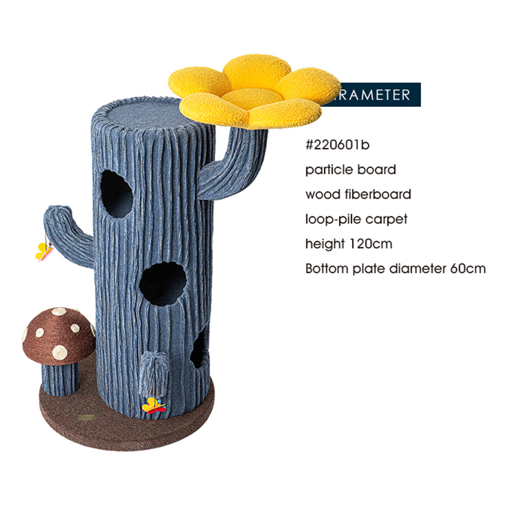Cat Furniture: HONEYPOTCAT Solo Cactus Bloom Cat Tree - Blue 120.5cm