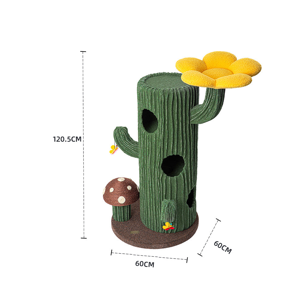 Cat Furniture: HONEYPOTCAT Solo Cactus Bloom Cat Tree - Green 120.5cm